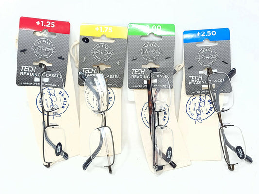 4x Dr. Dean TECH Reading Glasses - Mixed Frame with sleeve  +1.50/.75/2/2.5  NEW