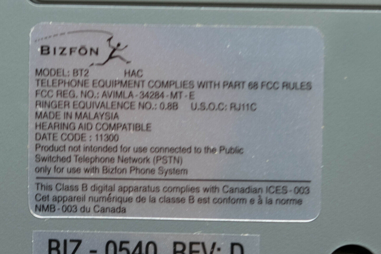 Bizfon BT2  2- Line Corded Display Feature Phone Grey Pre-Owned Lot Of 2