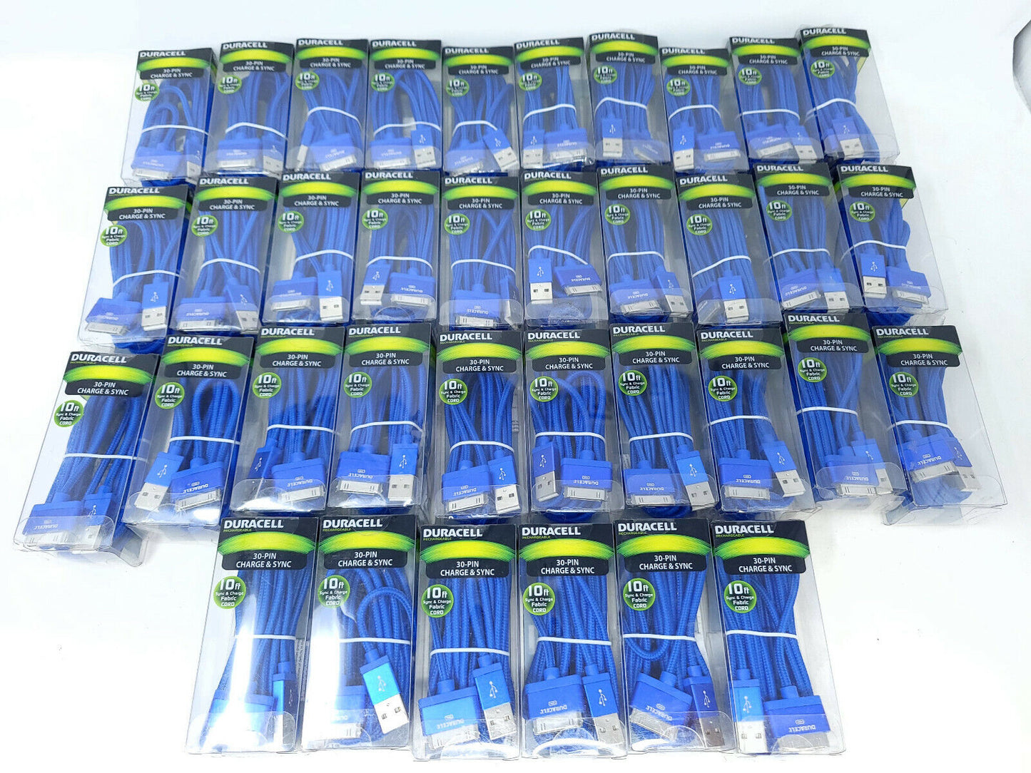 Lot of 36x Duracell 30 Pin Charge & Sync 10 Ft Ipad Iphone Charge Cable Blue