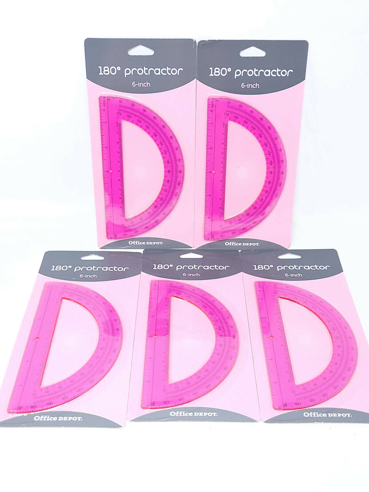 Lot Of 5 Office Depot 6-inch 180 Degree Protractor Item #713-585 A1 - Pink