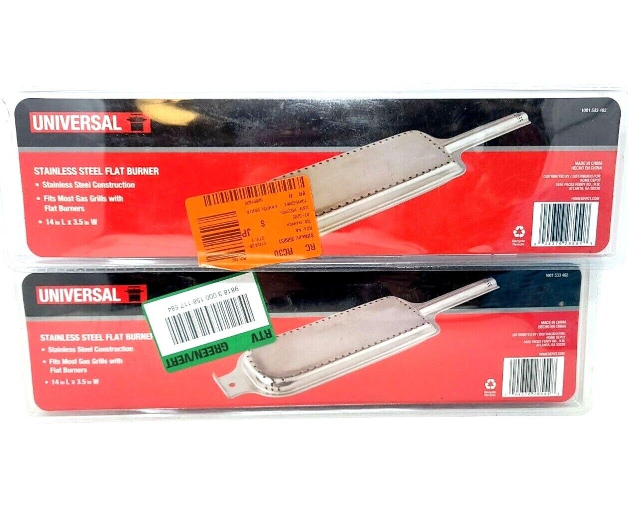 Universal Stainless Steel Flat Burner Lot of 2  - 1001 533 462 - NEW