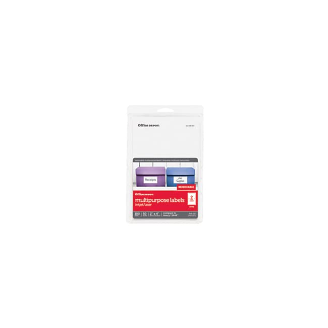 Office Depot® - Labels - Removable Inkjet/laser Labels, - Removable Labels - 4" x 2" - White - BX of 100