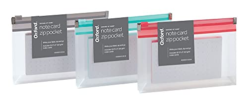 Oxford at Hand Note Card Zip Pocket - Easy Label, includes 50 Dot Grid cards, Assorted colors (No color choice) (334266M) (Pack of 1)