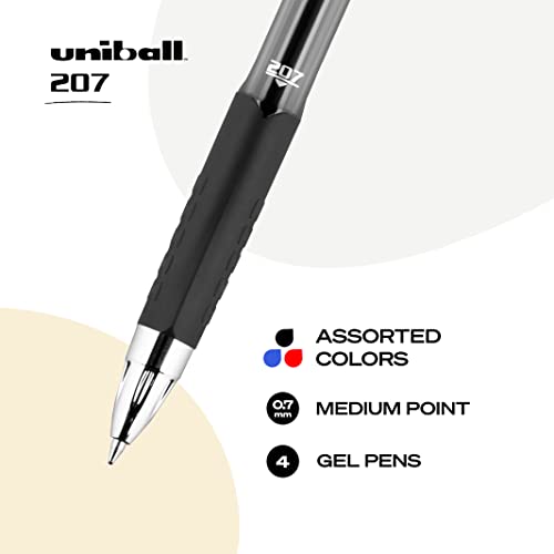 uni-ball Uniball 207 Signo Gel Pen, 4 Black Medium 0.7mm Retractable Pens, Gel Pens, Fine Point, Smooth Writing Pens, Office Supplies like Colored Pens, Ink Pens