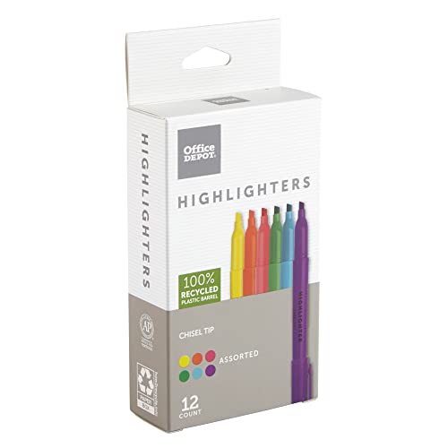 Office Depot 100% Recycled Pen-Style Highlighters, Assorted Colors, Pack Of 12, HY100200-12MIX