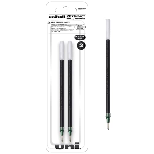 uni-ball 207 Impact Gel Pens Bold Point, 1.0mm, Black Refills, 2 Count (Pack of 1)