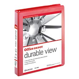 Office Depot Brand Durable View 3-Ring Binder, 1" Round Rings, Red