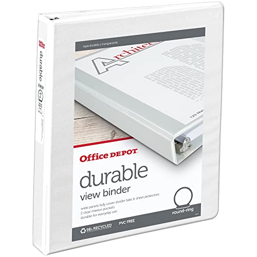 Office Depot Nonstick Round-Ring View Binder, 1in. Rings, 100% Recycled, White, OD02960