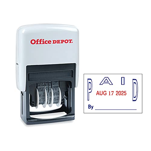 Office Depot Self-Inking Dater with Extra Pad, Paid, Red/Blue Ink, 032536