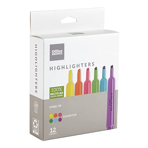 Office Depot Chisel-Tip Highlighter, Assorted Fluorescent Colors, Pack Of 12, 0