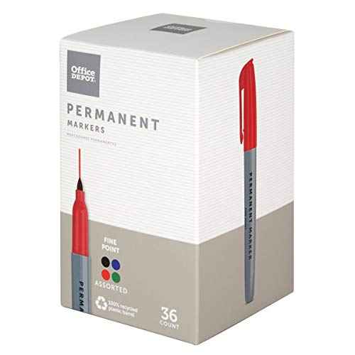 Office Depot® - Markers - Permanent Markers 100% Recycled, Assorted Ink Colors - Assorted - BX of 36 PK
