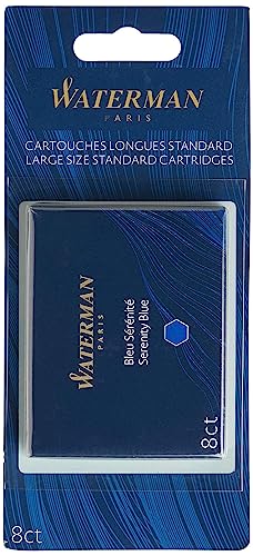 Waterman Refills, Fountain Cartridges, Blue, Pack Of 8