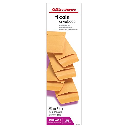 Office Depot Coin Envelopes, 1, 2 1/4in. x 3 1/2in., Brown, Pack Of 500, 77540