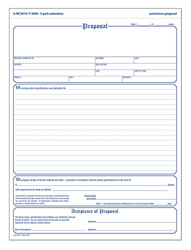 Adams Contractor's Proposal Forms, 8.5 x 11.44 Inch, 3-Part, Carbonless, 50-Pack, White