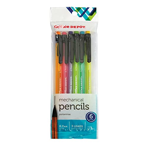 Office Depot HB Mechanical Pencils, 0.7 mm, Assorted Color Barrels, Pack Of 6, OD896751