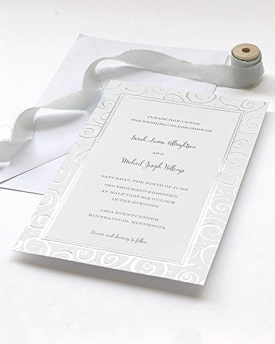 Silver Foil Swirls Border Print at Home Invitation Kit