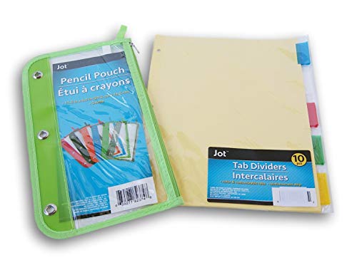 3-Ring Binder Organizational Bundle - 8 Dividers and Pencil Pouch (Colors Vary)