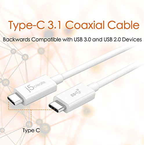 j5create USB Type C to USB Type C Charging and Data Transfer Cable 2.3ft | Supports Power Delivery 100W and USB 3.1 Gen2 SuperSpeed+ 10Gbps, Suitable for Laptop, Tablet, Phone, Charger (JUCX01)