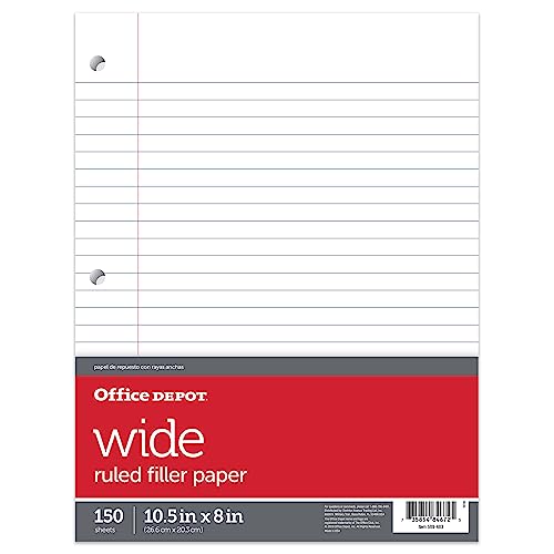 Office Depot Notebook Filler Paper, Wide-Ruled, 8in. x 10 1/2in., 3-Hole Punched, White, Pack Of 150 Sheets, 09250OD