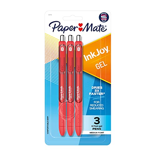 Paper Mate InkJoy Gel Pens, Medium Point, Red, 3 Count