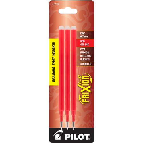 PILOT, FriXion Ball Gel Ink Refills for Erasable Pens, Fine Point 0.7 mm, Pack of 3, Red