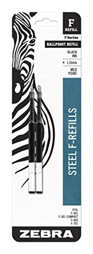 Zebra Pen F-Series Ballpoint Stainless Steel Pen Refill, Medium Point, 1.0mm Various Color