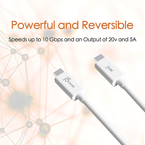 j5create USB Type C to USB Type C Charging and Data Transfer Cable 2.3ft | Supports Power Delivery 100W and USB 3.1 Gen2 SuperSpeed+ 10Gbps, Suitable for Laptop, Tablet, Phone, Charger (JUCX01)