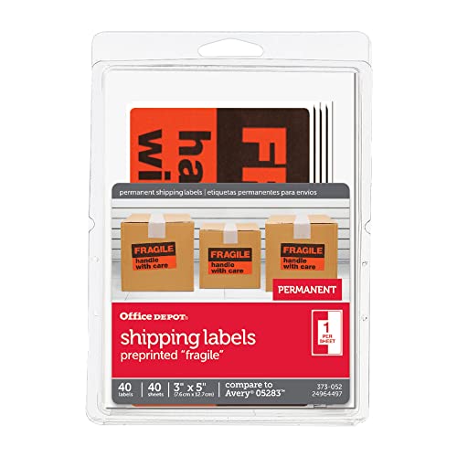 Office Depot Preprinted Permanent Shipping Labels, Pack of 40, OD98804