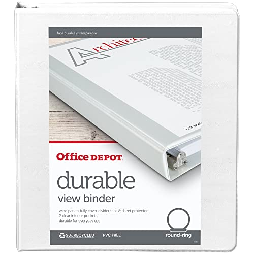 Office Depot Nonstick Round-Ring View Binder, 1in. Rings, 100% Recycled, White, OD02960