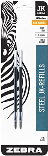 Zebra Pen G-301 Stainless Steel Pen JK-Refill, Fine Point, 0.7mm, Blue Ink, 2-Count