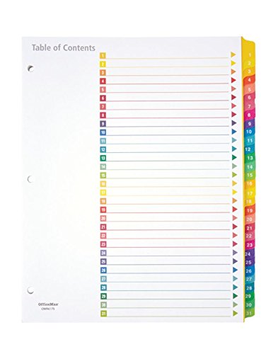 Office Depot - Folder Tabs - Table of Contents Customizable Index with Preprinted Numbered Tabs, Assorted Colors - 11.1" x 9.1" x 0.2" - Green