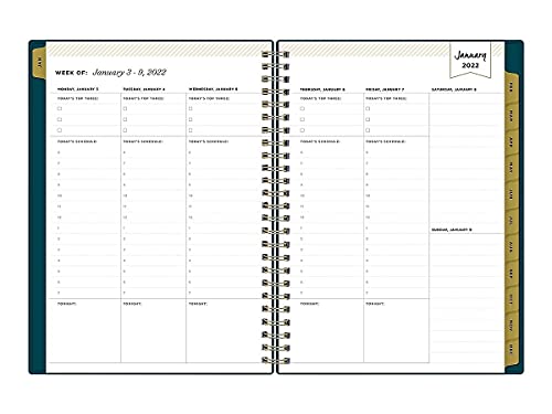 2022 Blue Sky Day Designer Peacock 5-Inch X 8-Inch Weekly & Monthly Planner, Dark Teal Blue (133654)