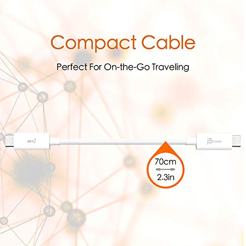 j5create USB Type C to USB Type C Charging and Data Transfer Cable 2.3ft | Supports Power Delivery 100W and USB 3.1 Gen2 SuperSpeed+ 10Gbps, Suitable for Laptop, Tablet, Phone, Charger (JUCX01)