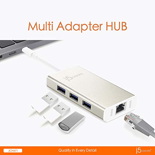 j5create USB Type-C Hub Adapter with Gigabit Ethernet and 3X USB 3.0 Ports