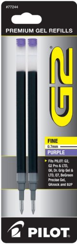 Pilot, G2 Gel Ink Refills, Fine Point 0.7 mm, Purple, Pack of 2