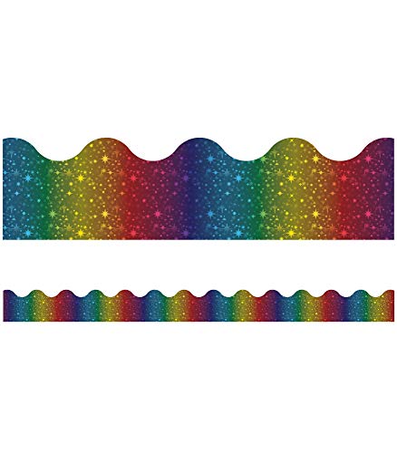 Carson Dellosa - Sparkle + Shine Rainbow Foil Scalloped Borders, Classroom Décor, 13 Strips