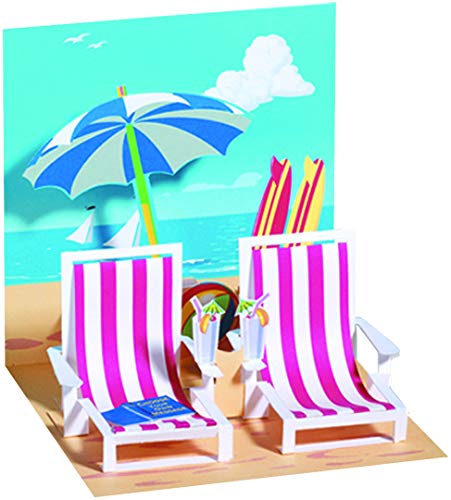 Up With Paper 3D Pop Up Greeting Card - BEACH CHAIRS, Multicolor, 5.5 x 5.5 (UP-WP-611)