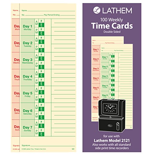 Lathem Time Cards, Weekly, 2-Sided, 3 3/8" x 9", Box of 100