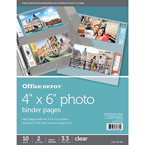 Office Depot Photo Pages, 4in. x 6in., Pack of 10, 705876