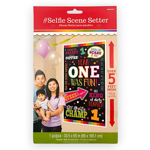 Birthday Party Selfie Scene Setter - Poster Backdrop for 1st Birthday, Stands Over 5 Feet High, 33.5" x 65"