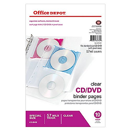 CD/DVD Binder Pages, 6 x 10 1/2, Clear, Pack Of 10