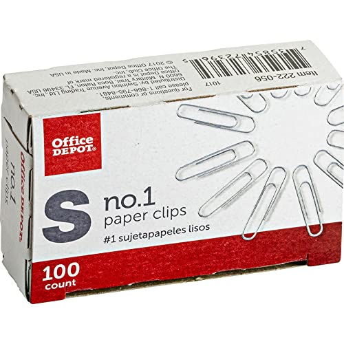 Office Depot® Brand Paper Clips, No. 1 Regular, Silver, 100 Clips Per Box, Pack of 10 Boxes