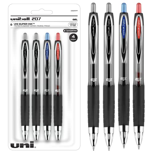 uni-ball Uniball 207 Signo Gel Pen, 4 Black Medium 0.7mm Retractable Pens, Gel Pens, Fine Point, Smooth Writing Pens, Office Supplies like Colored Pens, Ink Pens