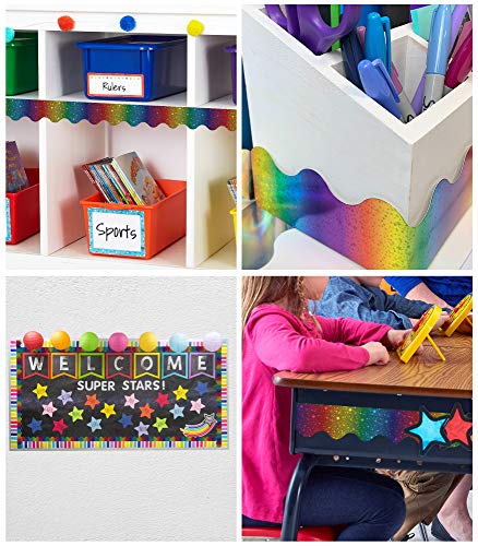 Carson Dellosa - Sparkle + Shine Rainbow Foil Scalloped Borders, Classroom Décor, 13 Strips