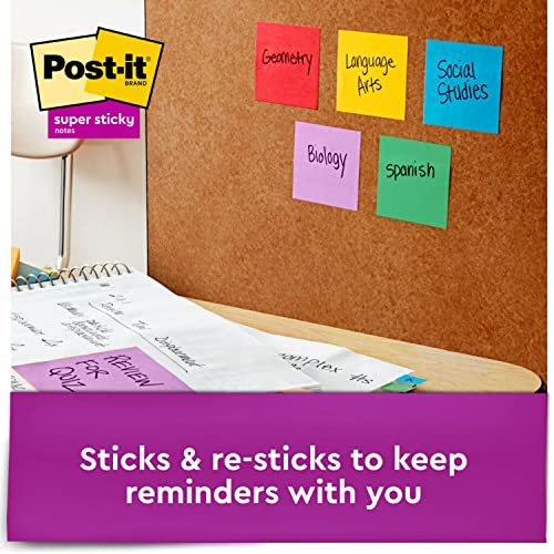 Post-it Super Sticky Notes, 3x3 in, 5 Pads, 2x the Sticking Power, Electric Yellow, Recyclable(654-5SSY)