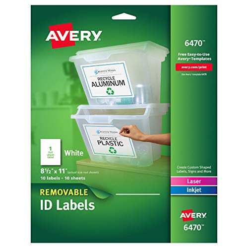 Avery White Removable Multipurpose Labels, 8.5 x 11 Inches, White, Pack of 10 (06470)