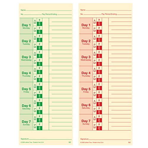 Lathem Time Cards, Weekly, 2-Sided, 3 3/8" x 9", Box of 100