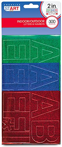 Creative Start Cosco Letters and Numbers 2" Helvetica Font 300 Characters, Blue, Red and Green Glitter (098157)