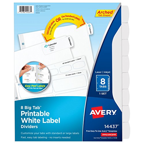 Avery Big Tab Printable White Label Dividers with Easy Peel, 8 Tabs, 1 Set (14437)