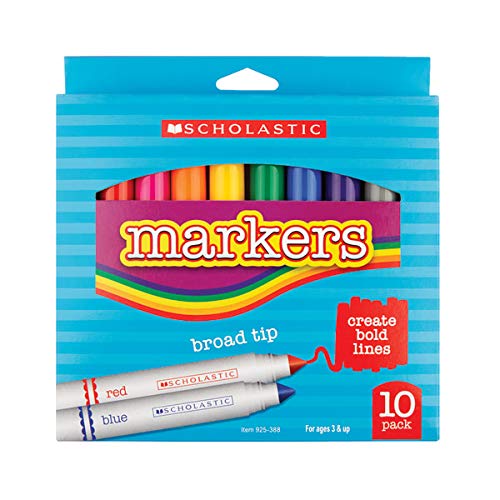 Scholastic Art Markers, Broad Tip, Assorted Colors, Pack of 10